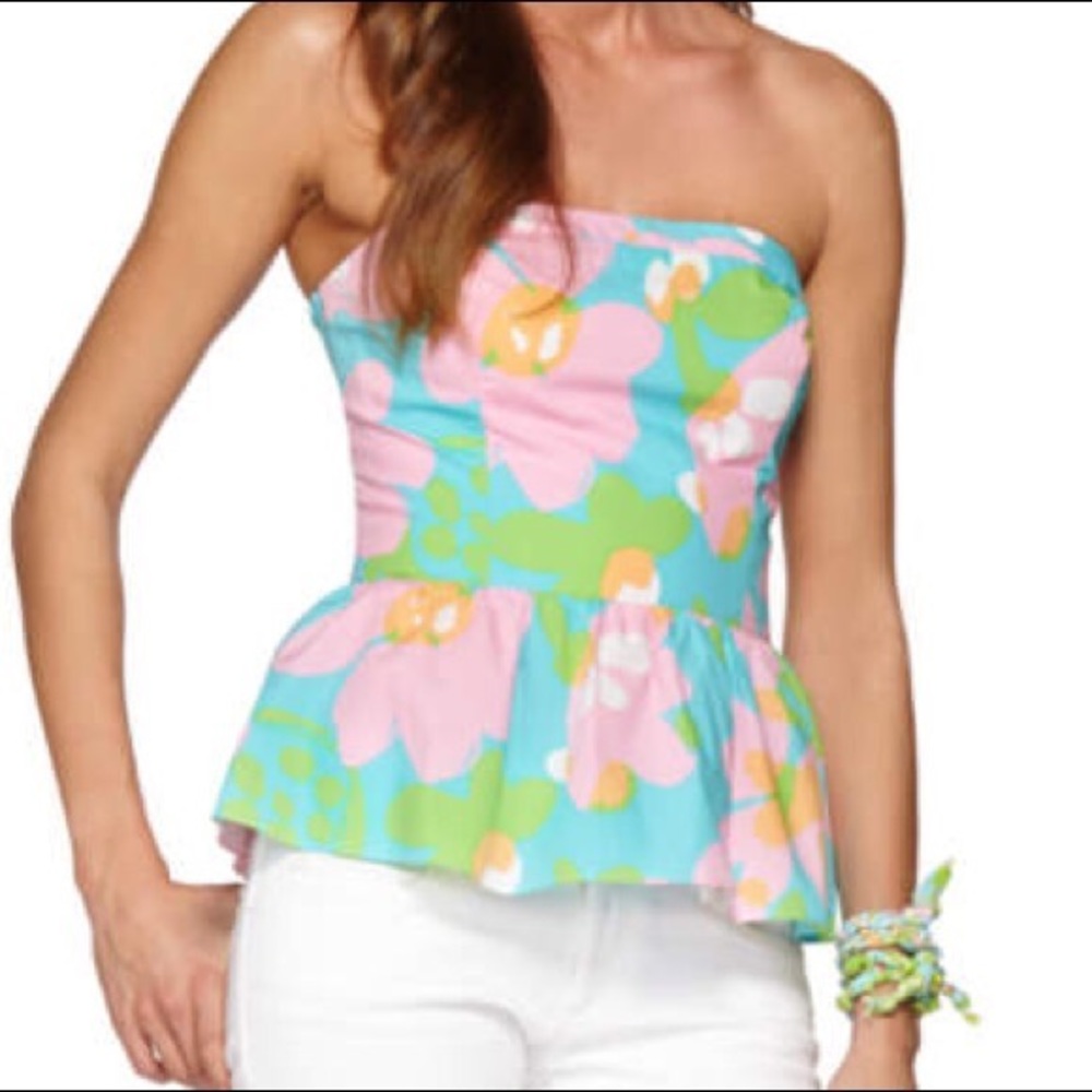 Lilly Pulitzer Shorely Blue Mojo Floral Peplum Top
